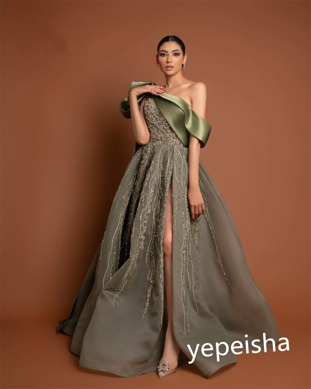 Elegant Customized Off-the-shoulder Ball Gown Floor Length Evening Dress Formal Ocassion Beading Tulle vestido de gala