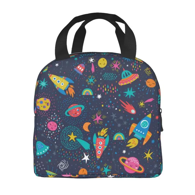 Galaxy Space Rocket Planet Thermal Insulated Lunch Bag Women Spaceship Astronaut Resuable Lunch Tote for Picnic Storage Food Box