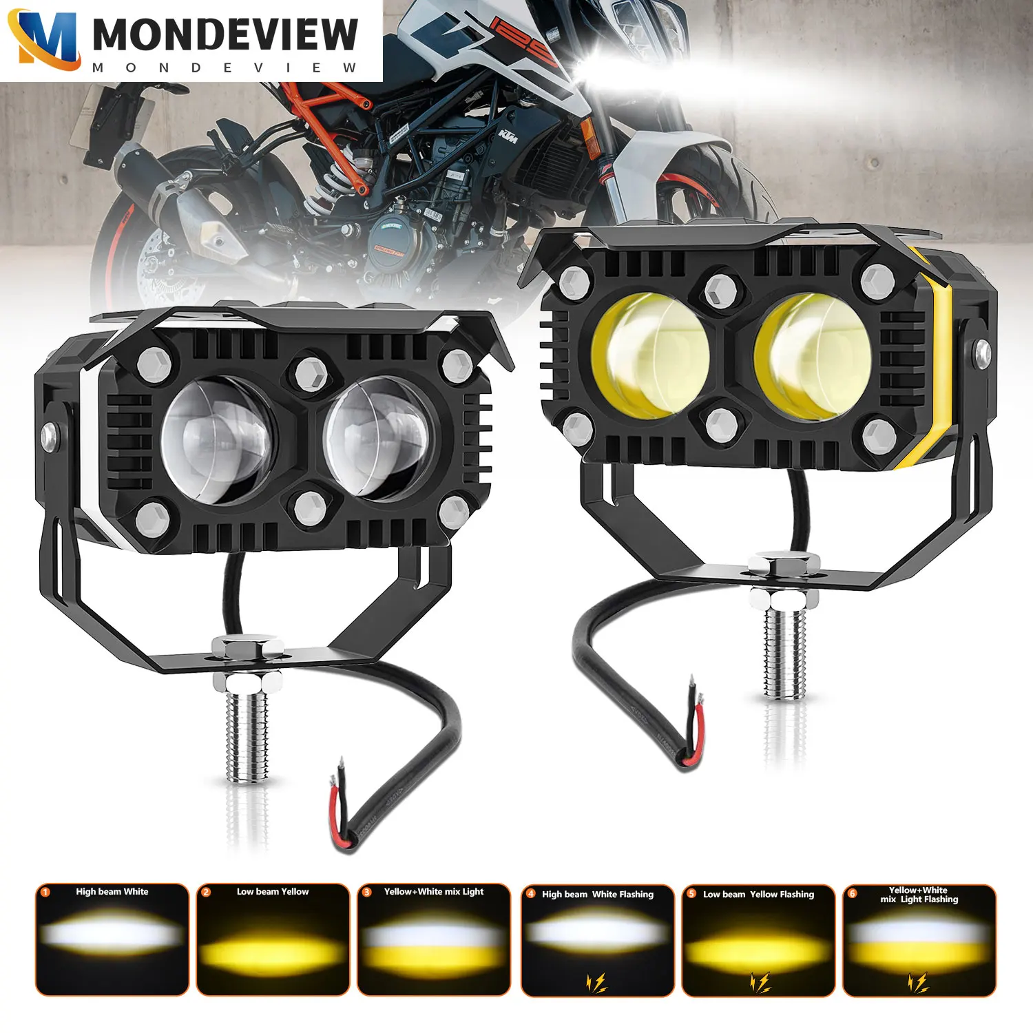 

MONDEVIEW S13 motorcycle LED light 160W 16000LM high brightness angel eye dual lens spotlight rain fog auxiliary driving