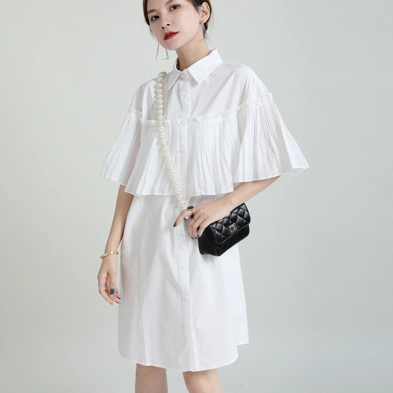 

Johnature Irregular Pleated Patchwork Long Shirts For Women 2024 Summer New Fashion Solid Color Loose Female Blouses