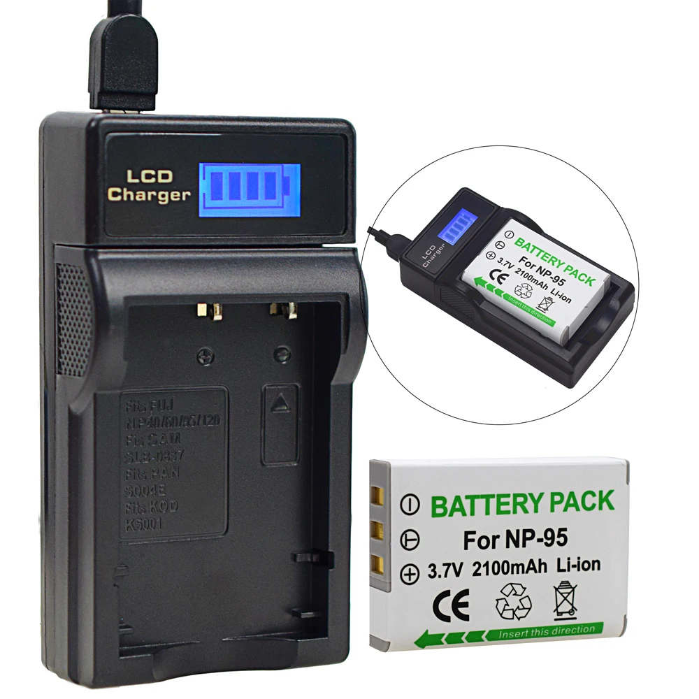 1X FNP-95 FNP95 NP-95 NP95 DB-90 DB90 배터리 + 후지필름 후지 파인픽스 X100S X100 X-S1 F30 카메라용 LCD 충전기