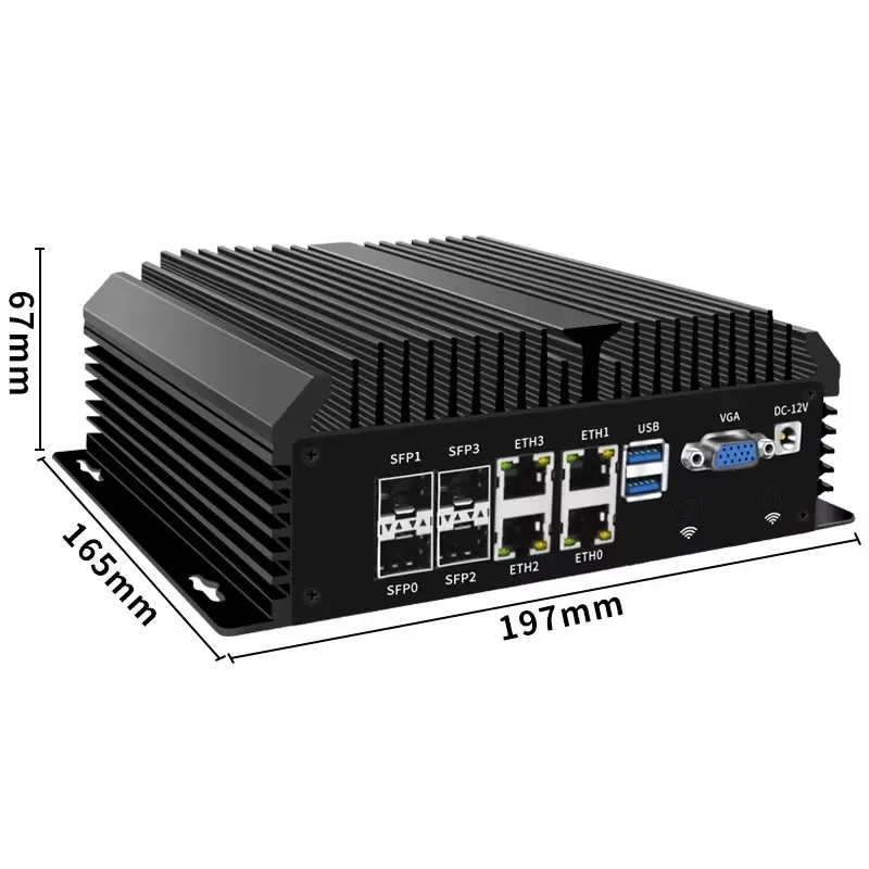 4x10G SFP + 4xi226-V 2.5G LAN Solid Fanless Firewall Intel Atom C3758 8 Core Home Server Router morbido Mini PC GPIO 6 * COM AES-NI