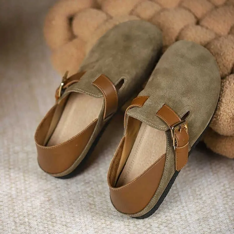 Boken shoes women's shoes Spring and Autumn new Le Fu shoes One foot kick round toe versatile Boken single shoe flat bean shoes