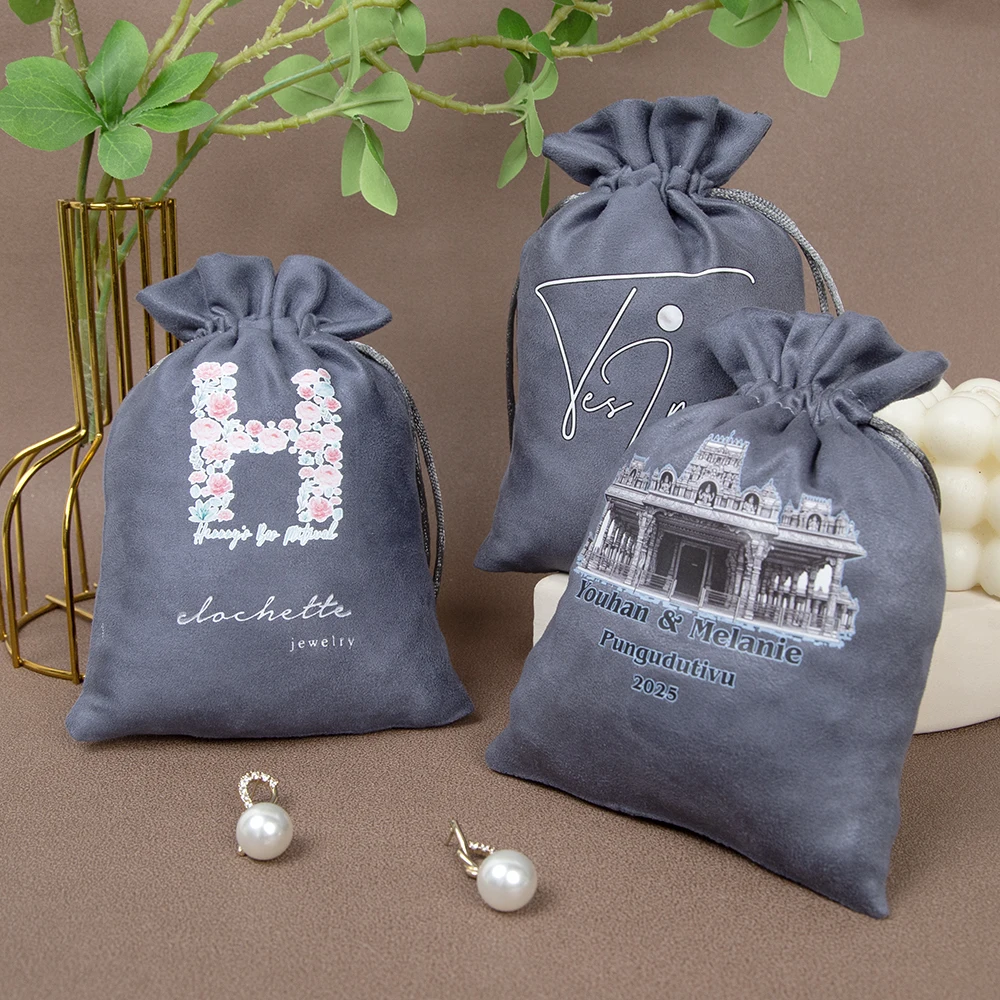 

Подарочные мешочки из серого фланелевого вельвета с логотипом на заказ, 8x10 см, для косметики, свечей, ювелирных изделий, органайзеры для упаковки