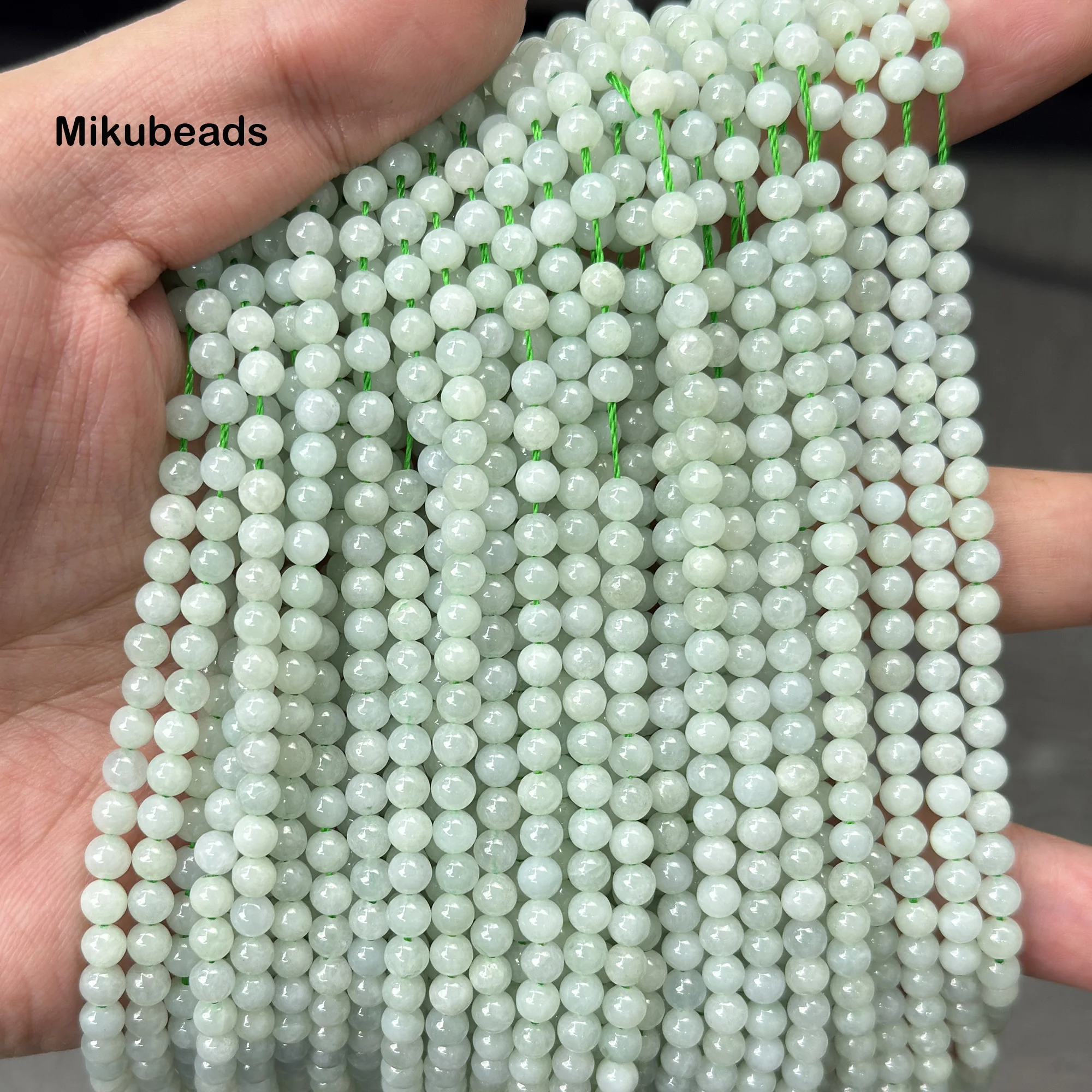 الجملة الطبيعية AA + 4 مللي متر بورما اليشم السلس جولة فضفاض الخرز لصنع المجوهرات قلادة سوار ذاتي الصنع 38 سنتيمتر #4