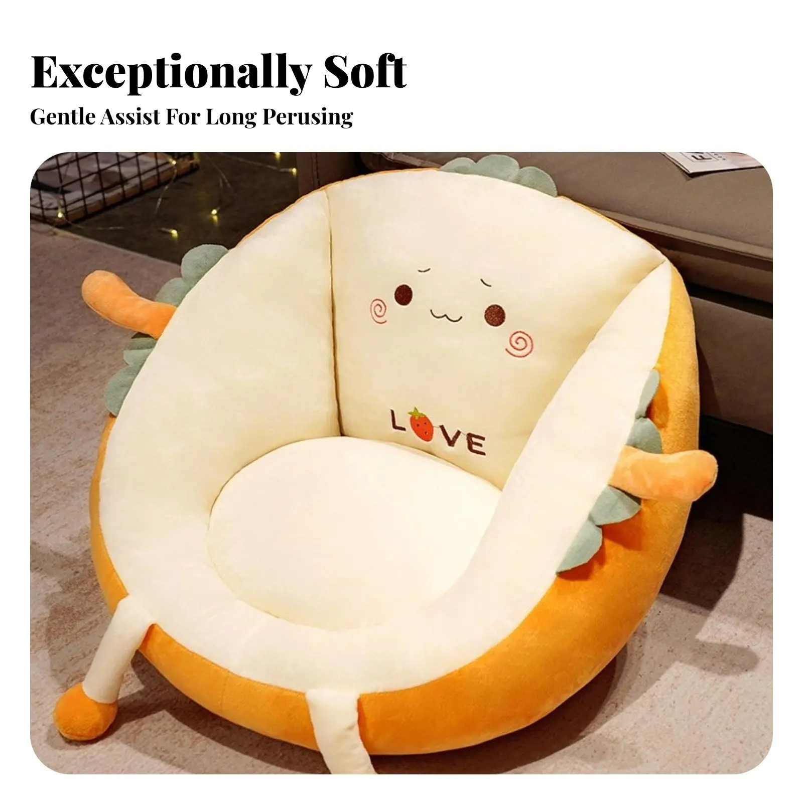 生き物型のシートパッド-かわいい漫画デザインの毛皮のようなキャラクターチェア-多機能腰椎サポート-大人用