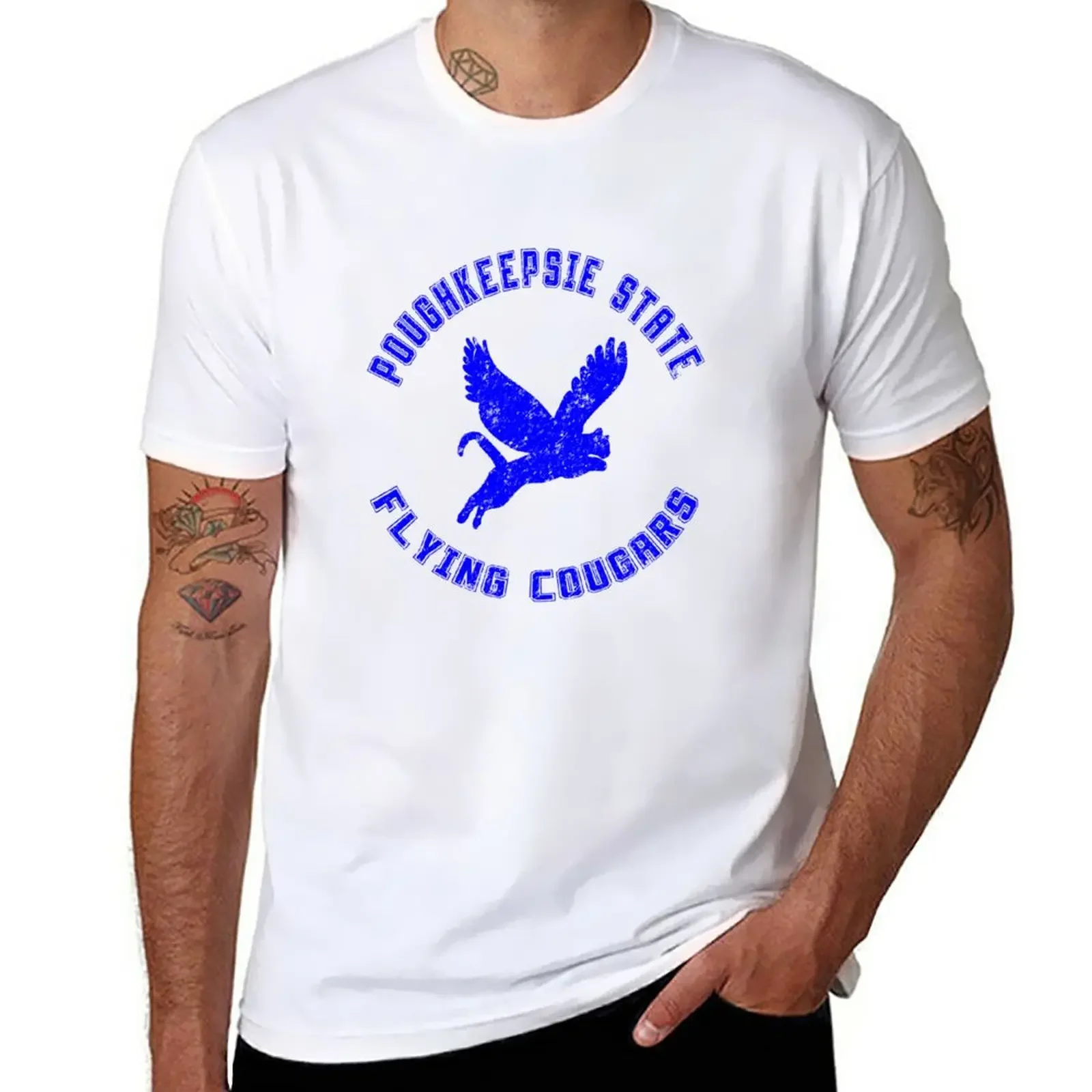 POUGHKEEPSIE STATE FLYING COUGARS T-Shirt summer top blacks aesthetic clothes mens funny t shirts