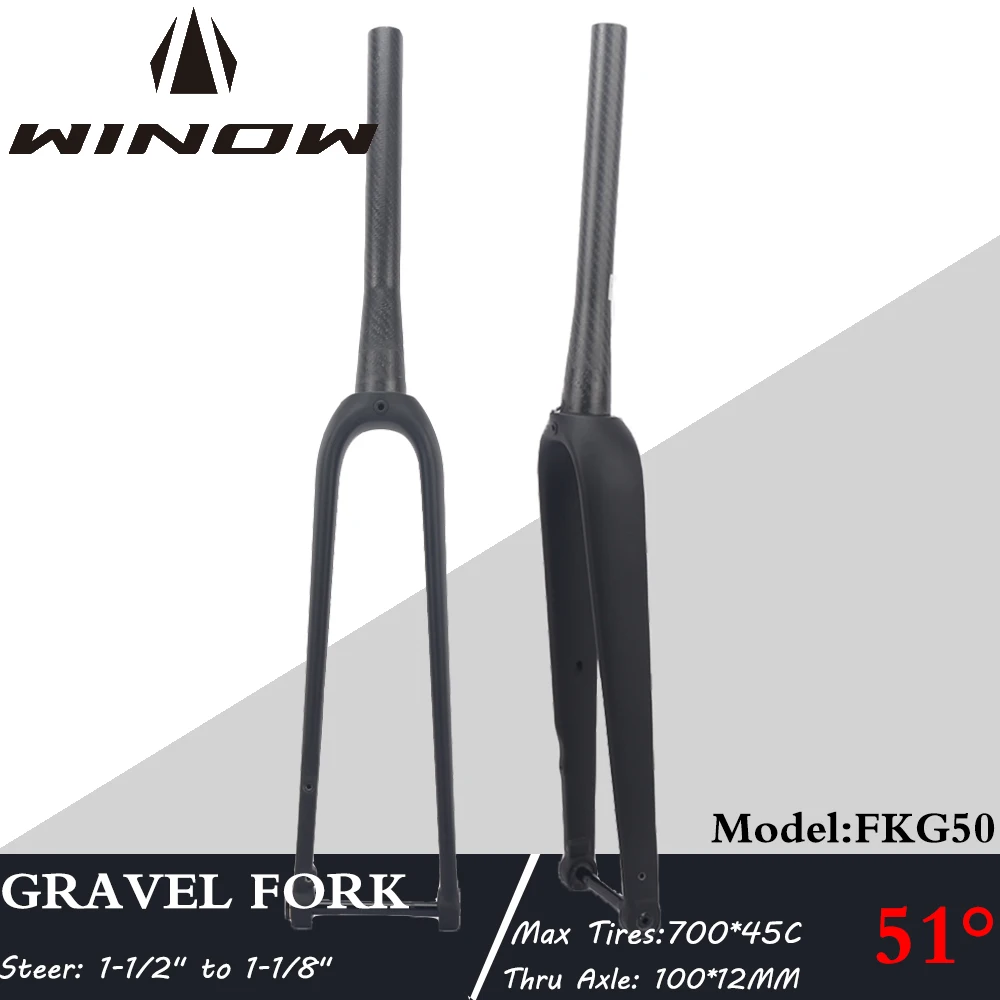 

Winow Gravel Bike Carbon Fork 700*45C 100*12MM Thru Axle 51MM Offset Carbon Front Fork 1-1/8" to 1-1/2" Steer Road Gravel Forks