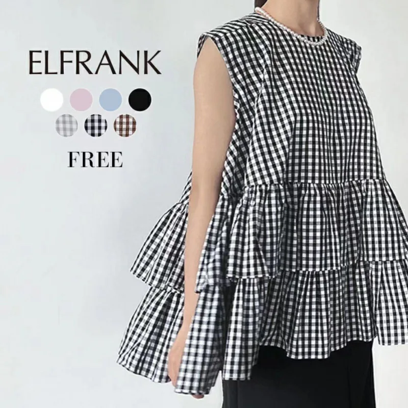 스위트 케이크 레이어 헴 돌 셔츠 여름 신상 라운드 넥 루즈핏 다용도 민소매 블라우스 탑 7가지 색상