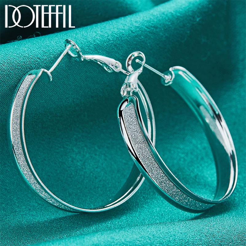DOTEFFIL 925 Sterling Silver Matte Hoop Earring For Charm Biżuteria damska Moda Ślub Zaręczyny Prezent na imprezę