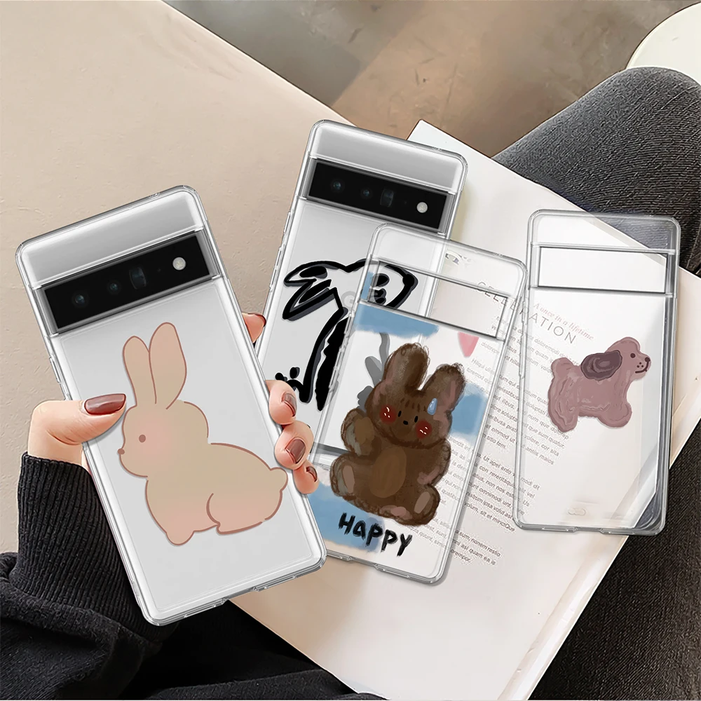 

Cute Rabbit Dog Soft TPU Phone Case for Google Pixel 7a 7Pro 7 6a 6 6Pro 5 4a 5a 5G 4XL 4 3XL 3 3a 3aXL Luxury Transparent Cover