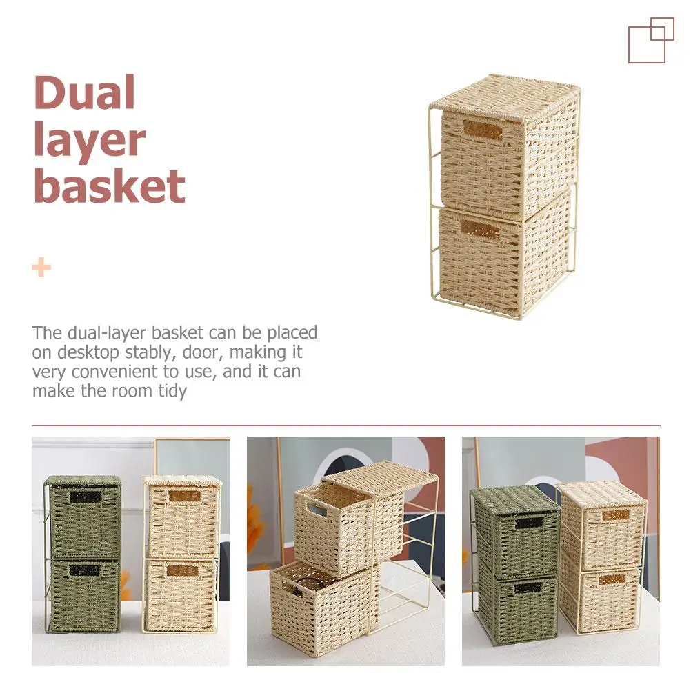 Rattan Storage Baskets Multi-purpose Desktop Container Home Organization Small Drawers Basket Type Office Supplies