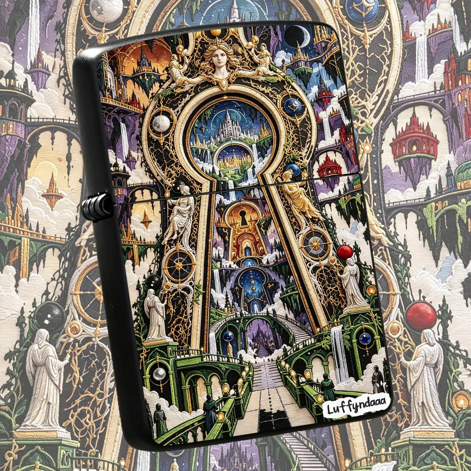 Exquisite Fantasy Keyhole Art Pattern Lighter, Gorgeous Dreamy Celestial Kingdom Decor Design, Portable Stylish Creative Accessory, Perfect for Daily Use, Gifting and Personalin All Scenarios  A Humorous And Interesting Lighter