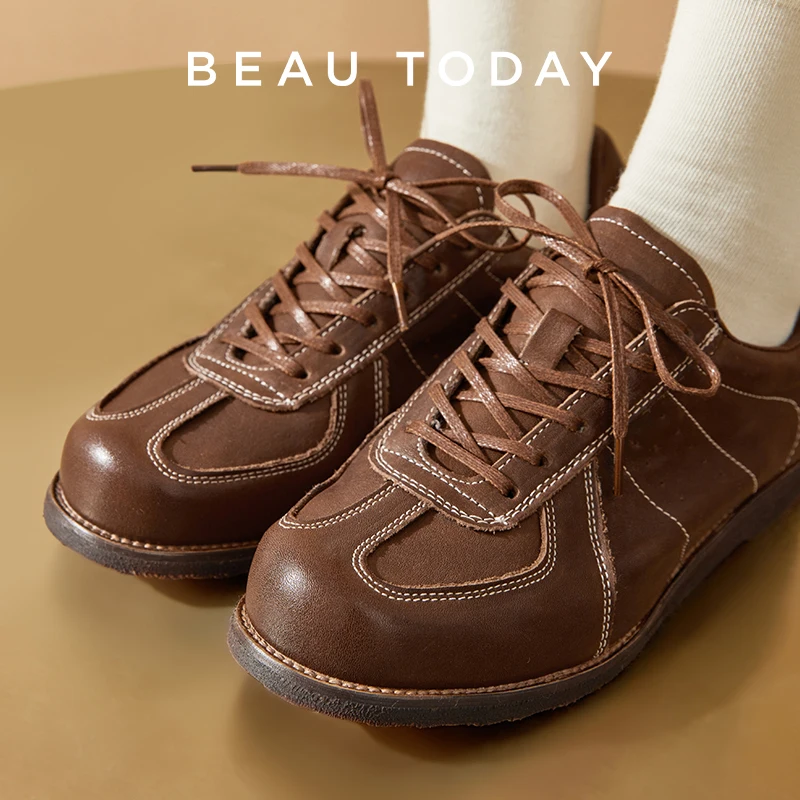 

Кроссовки BEAUTODAY, женские кроссовки из коровьей кожи на шнуровке с круглым воском, швейные кроссовки, женская дизайнерская спортивная обувь ручной работы 29863