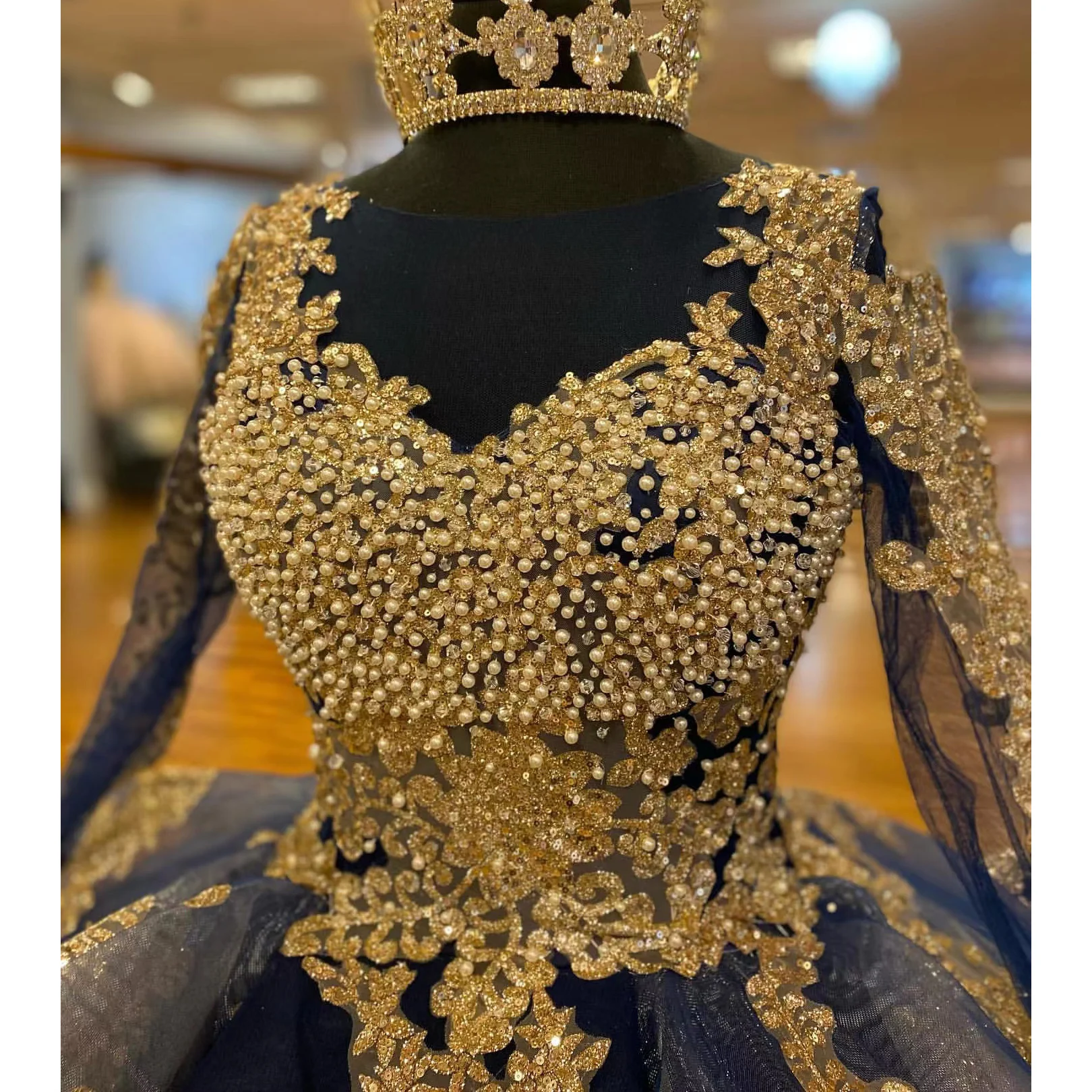 Vestido De quinceañera dorado De lujo, vestido De baile con cuentas, manga larga, Cenicienta dulce, 16 Vestidos, 15 Años, personalizado