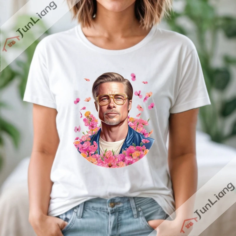 Brad Pitt Women's T-shirt Film Actors Harajuku Movie Tshirt Goth Clothes Kpop Y2k Clothing Tops Streetwear Sportswear Man Men