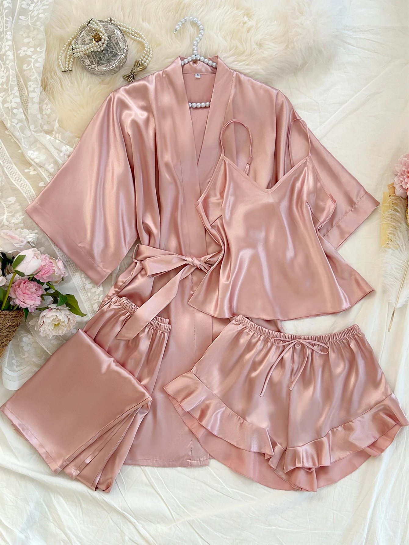Luxury Lifestyle Women - Setelan Piyama Satin Solid Elegan 4
