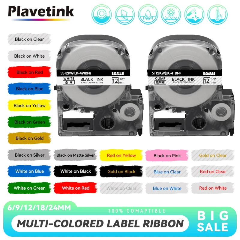 

Mixed Color Compatible for Epson SS6KW SS9KW SS12KW Tape 6/9/12mm Label Cassette for KingJim Epson LW-300 LW-400 Label Maker