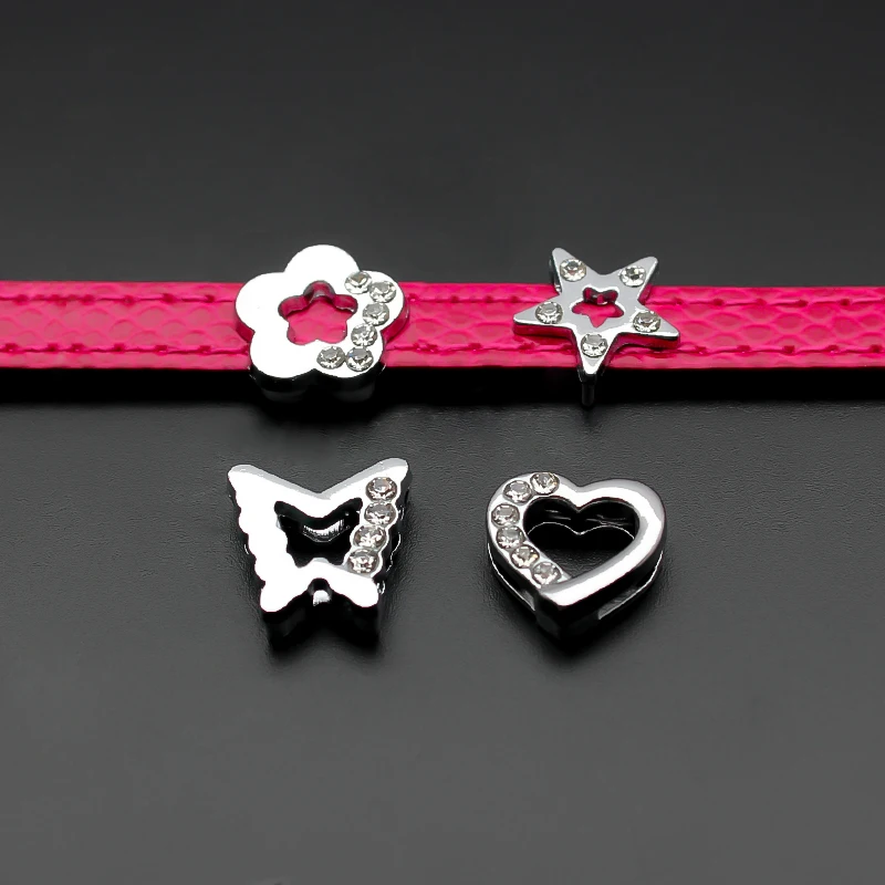 

10Pcs/Lot 8mm Half Rhinestone Slide Charms Bracelet Making Star Heart Fit Pet Collars Wristbands Keychain DIY Accessory Gift