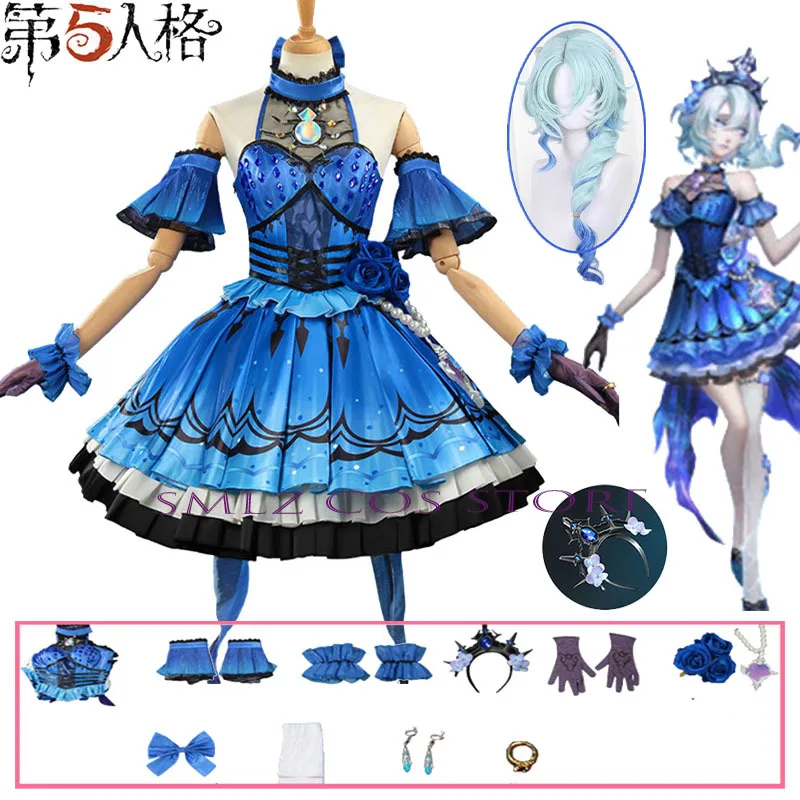 

Naiad Cosplay Identity V GraceCostume The Dreambearer Blue Dress Uniform Wig Suit Halloween Party Play Outfit for Woman skirt