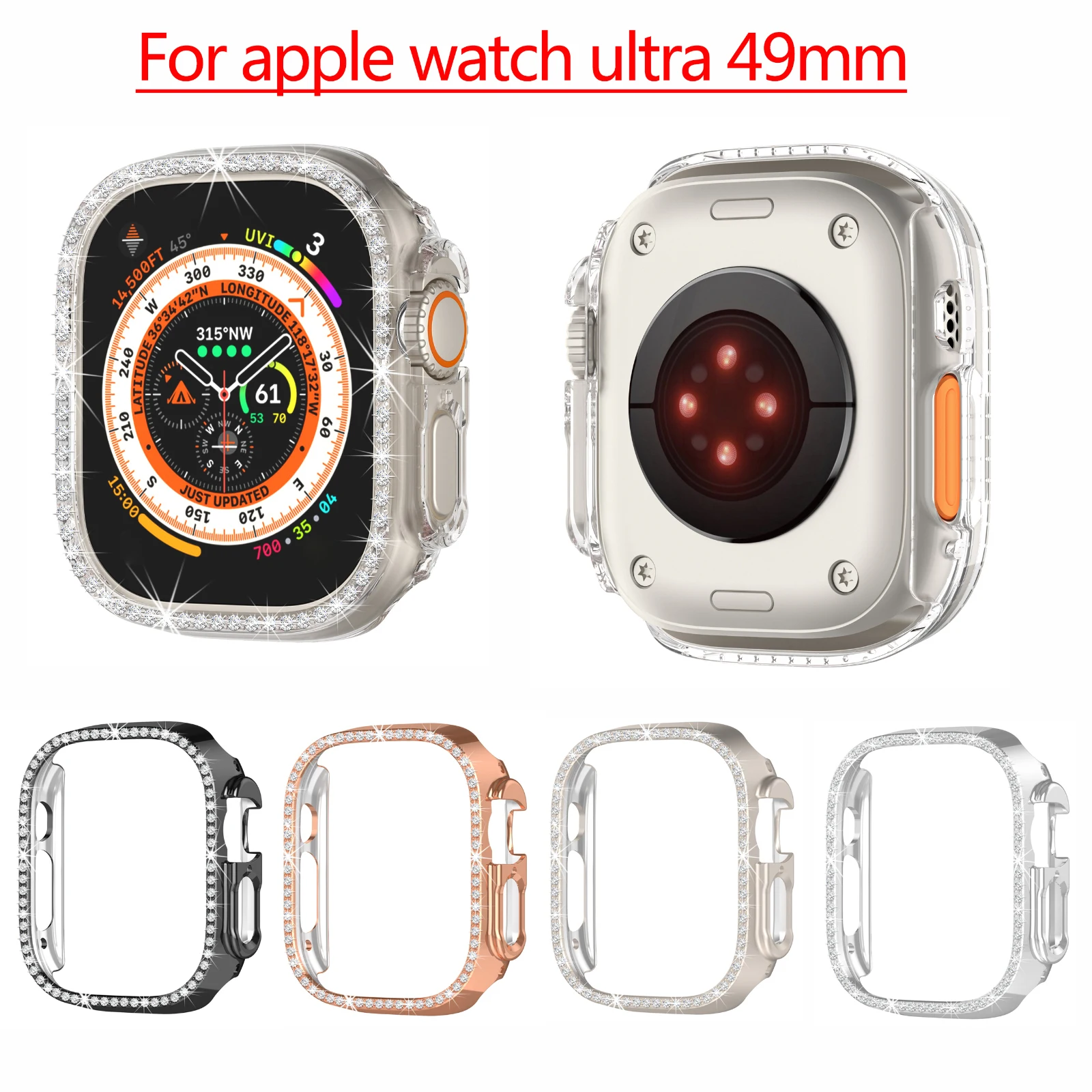 Smart watch protective case is applicable to apple watch ultra single row drill protective case