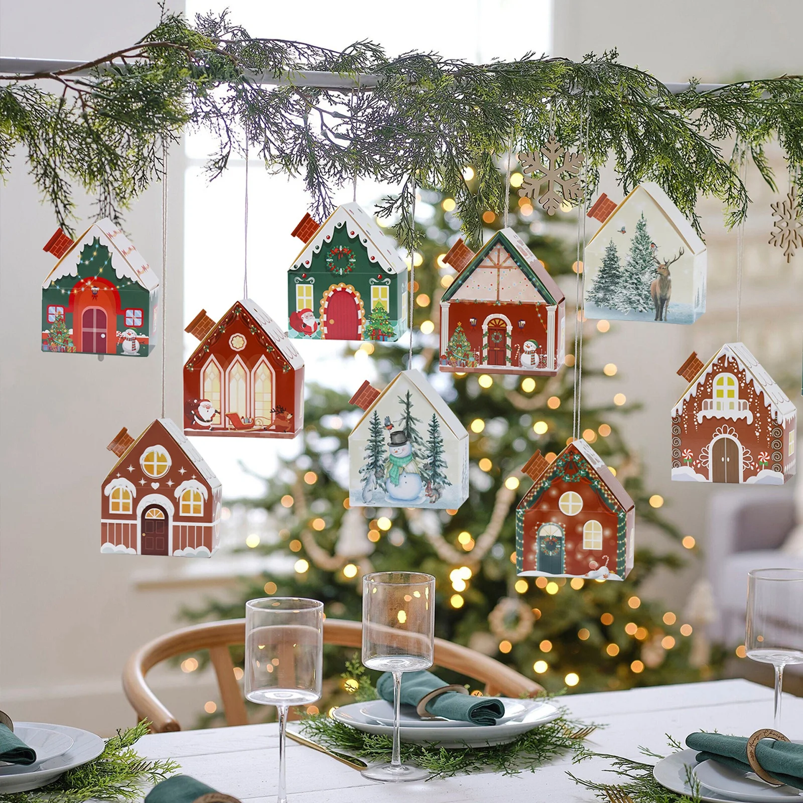 Christmas Candy Box House Shape Gift Boxes Merry Christmas Decorations 2025 New Year Birthday Party Packaging Bags Kids Favors
