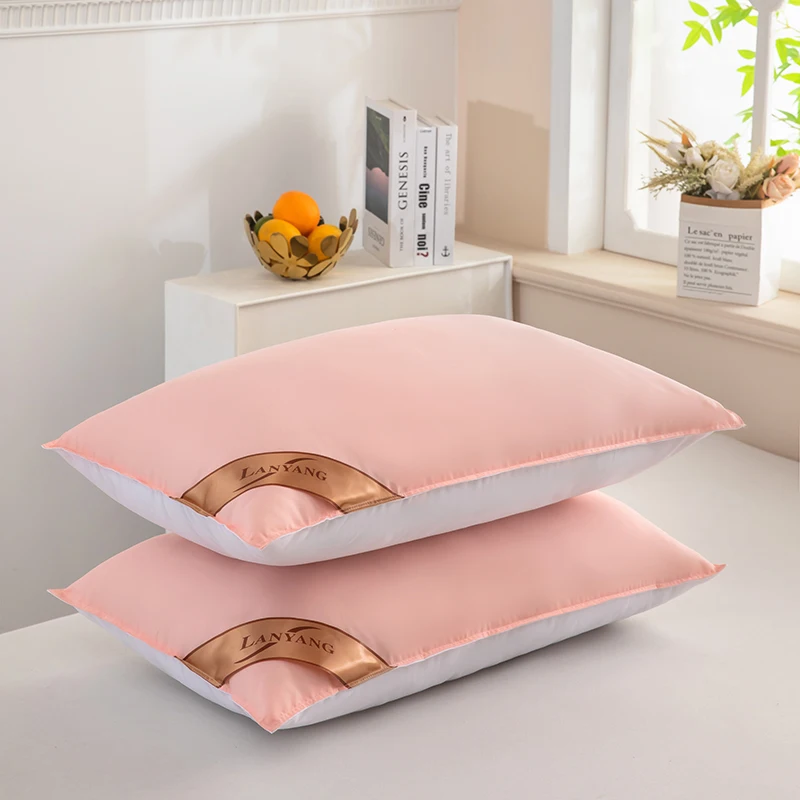 Luxurious High-Quality Double Seam White Pink 2-Color Splicing Pillow, High Rebound 5-Star Hotel Pillow, Home Bedroom Sleep Pill