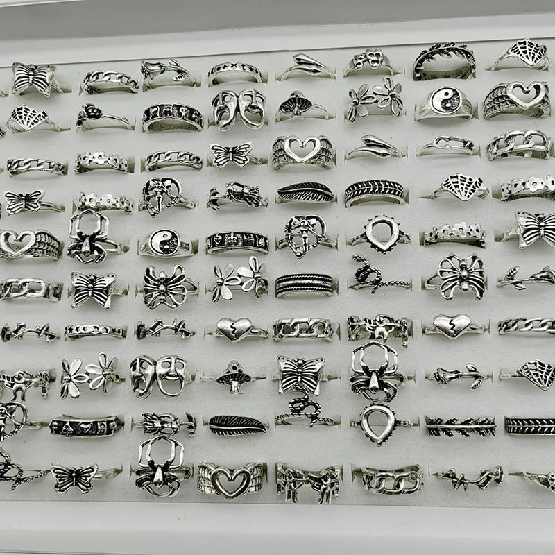 30pcs/Lot Factory Wholesale Alloy Finger Rings For Women HOT New Big Flower Cutout Skull Spider Animal Leaf Love Snake Jewelry