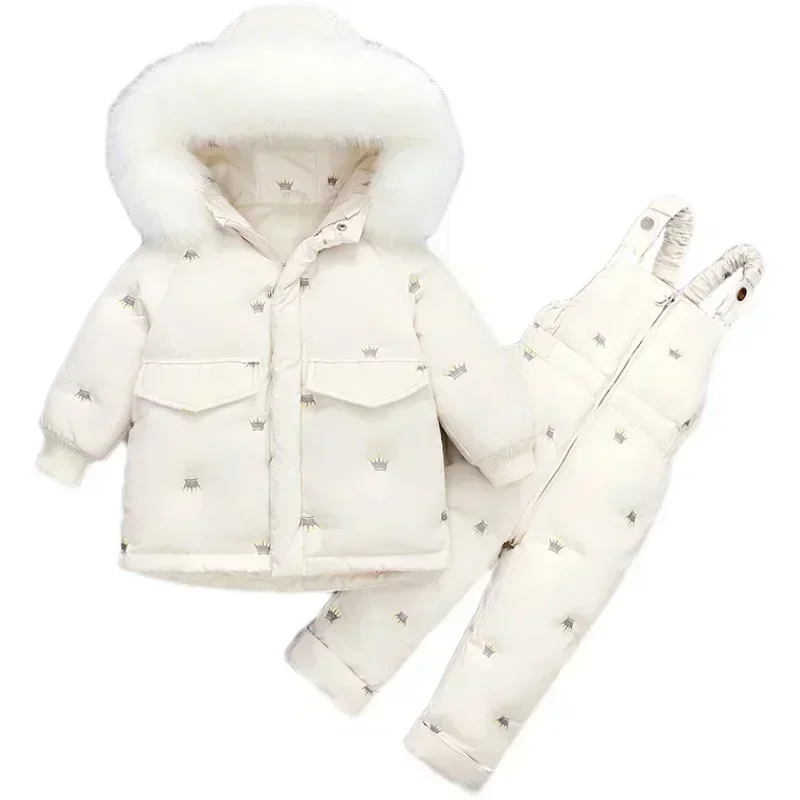 Children Down Coat Jacket + jumpsuit Kids Toddler Girl Boy Clothes Down 2pcs Winter Outfit Suit Warm Baby Overalls Clothing Sets