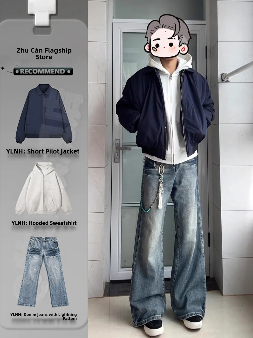 

Cleanfit Cool Handsome Men's Set Autumn High-End Denim Jacket Sweatshirt Jeans Three-Piece Casual Sportswear Teenage Wear