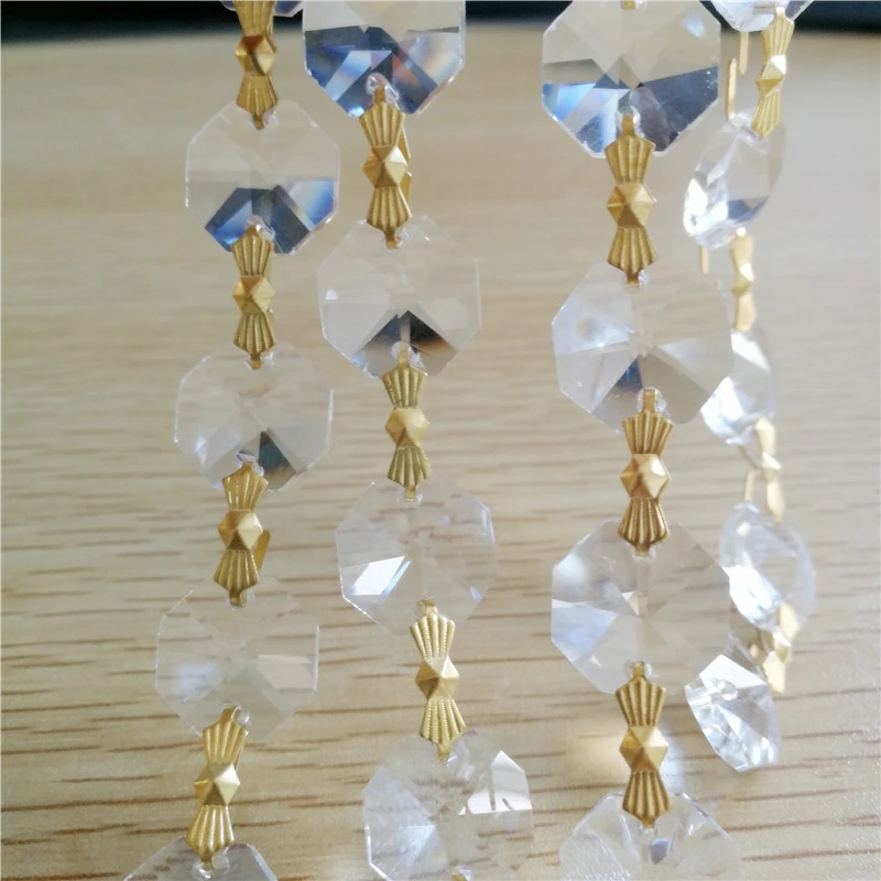 

14mm Garland Diamond K9 Crystal Octagonal Curtain Beads With Gold Buckle Pendant Lighting for Pendant DIY Home Decoration