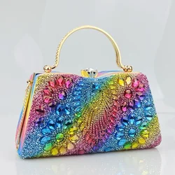 Bolsos de noche con diamantes para mujer, tendencia 2023, bolso de mano con purpurina para banquete, elegante bolso de mano con lentejuelas y diamantes de imitación para cena, cartera