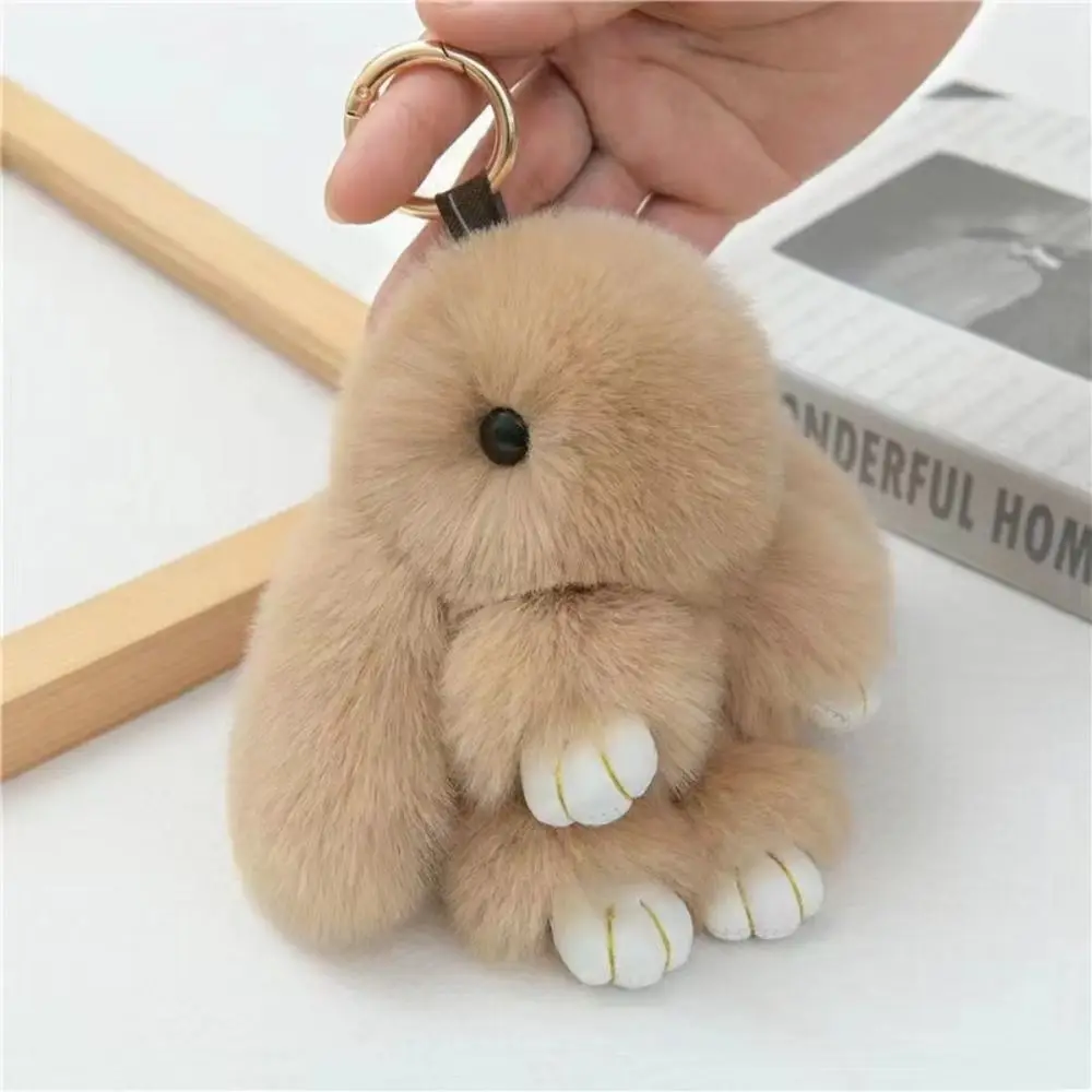 Fur Pom Keyring Fashion Pluff Bunny Keychain Fluffy Cute Play Dead Rabbit Doll Smooth Bowknot Rabbit Fur Keychain Women