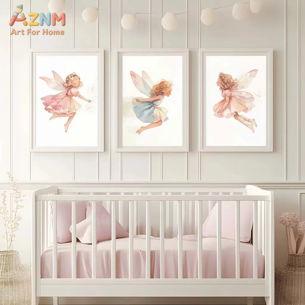 Nordic Cute Fantasy Fairy Canvas Painting, Poster Print for Toddler  Princess Room Wall Decor