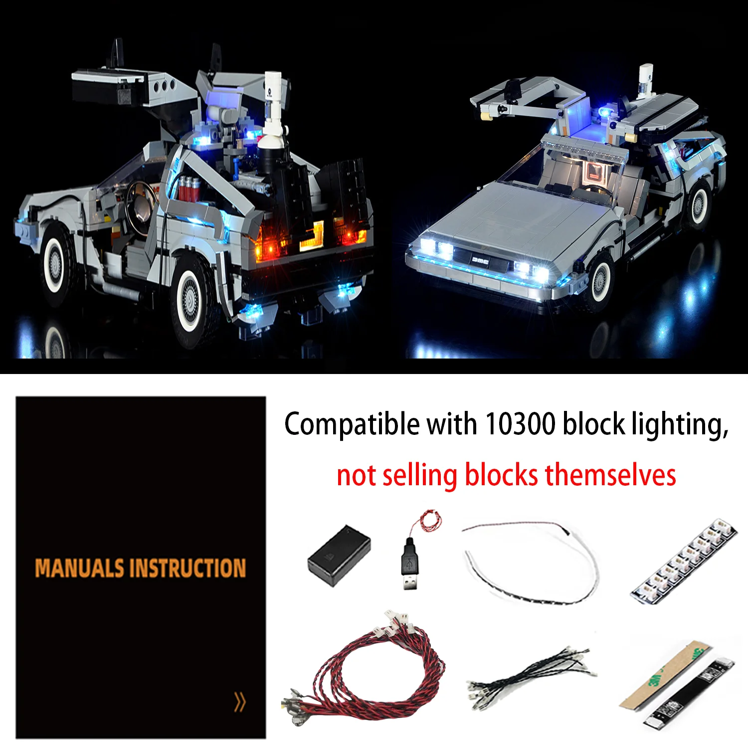 Kit de iluminación LED compatible con Lego 10300 Regreso al futuro Modelo de coche de carreras Time Machine (NO incluye los ladrillos modelo)