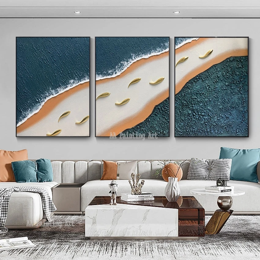 

Large Textured Abstract Art Gold Fish Wall Picture 3 Panels Oil Painting Artwork On Canvas Frameless Decoration 3 Pieces Art