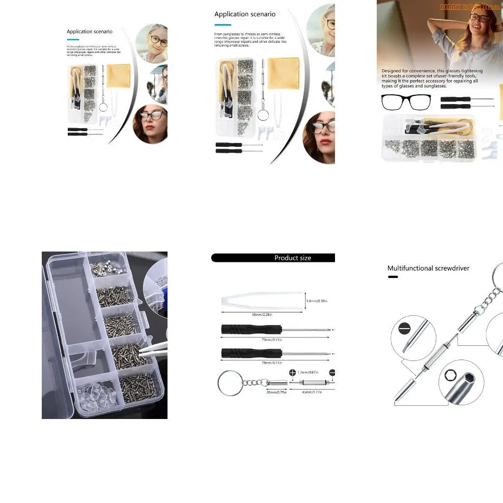 K1AE Eyeglass Repair Glasses Repair Tool with Glasses Screws, Nose Pad, Tool