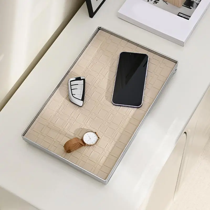 

Decorative Tray For Entryway Table Multi-Functional Table Organizer Waterproof Design Leather Jewelry Storage For Keys Phone