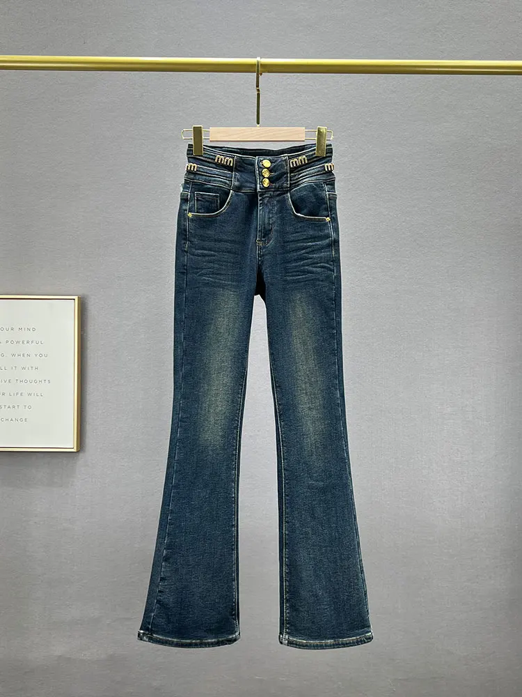 

Женские джинсы с флисовой подкладкой, облегающие, с высокой талией, эластичные, зимние, модные 2023, микро-клеш, из хлопкового стрейч-денима