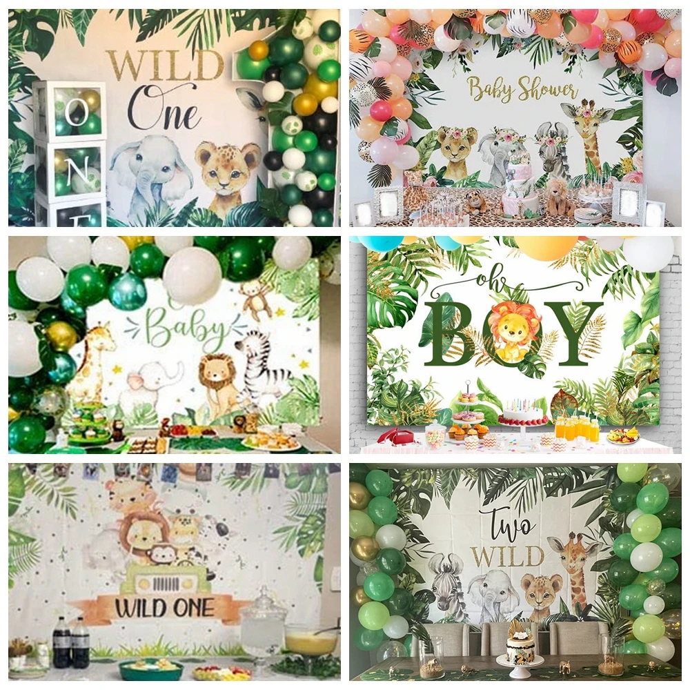 Jungle Safari Wild One Backdrop Newborn Baby Shower Boy Girl 1st Birthday Party Forest Animal Custom Photography Background Deco