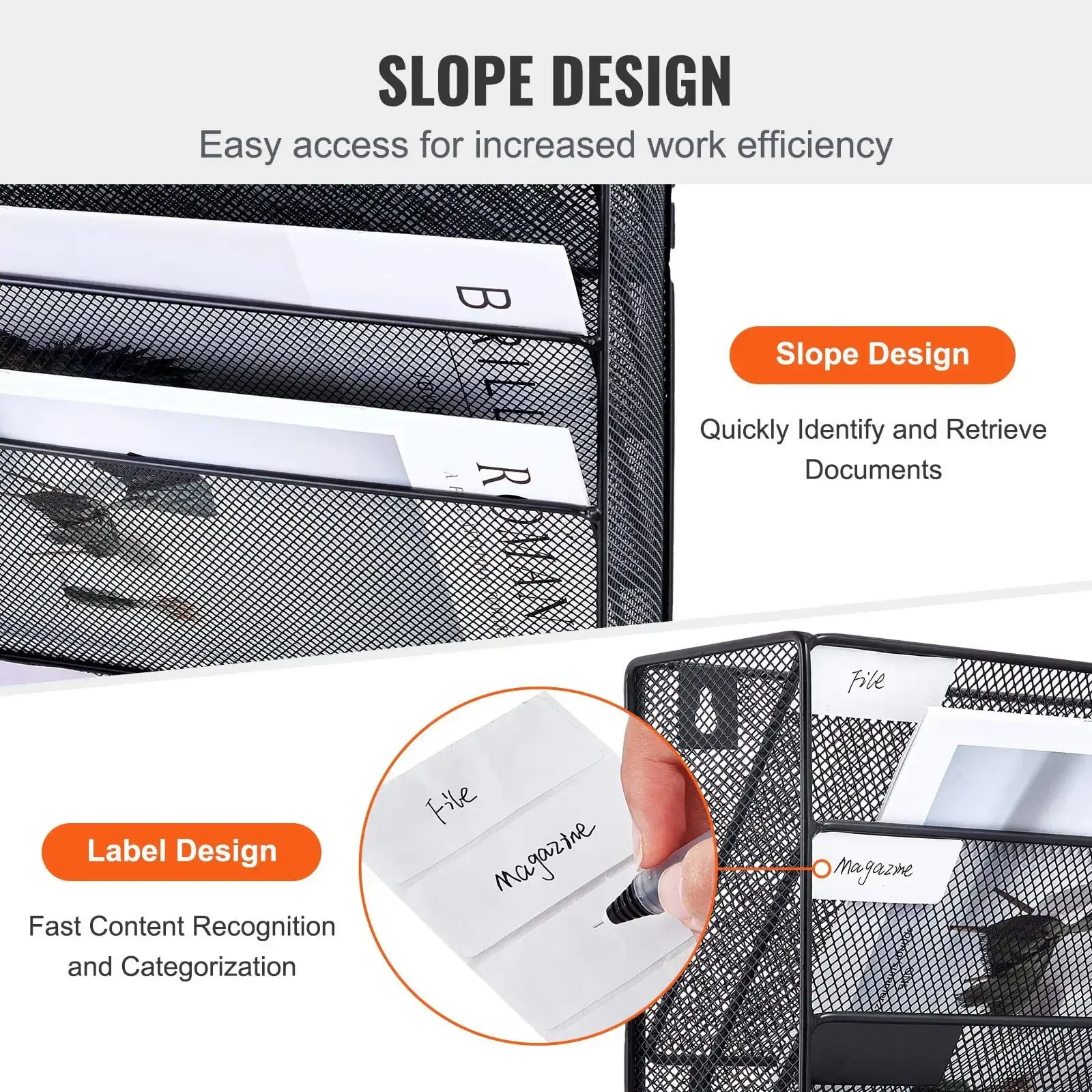 File Wall Rack Mesh Wall File Holder 2-Piece 6 Pocket for Office/School