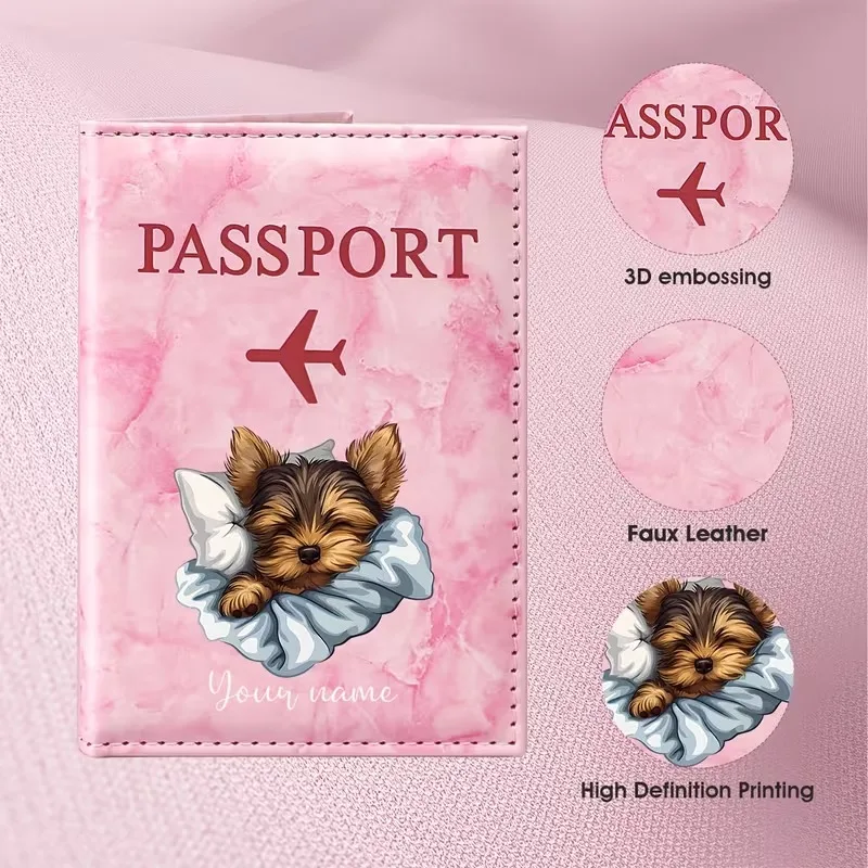 Custom Name Cute Puppy Illustration Passport Holder, Featuring Adorable Pet Sleeping Pose Pattern in a Warm And Soothing Style