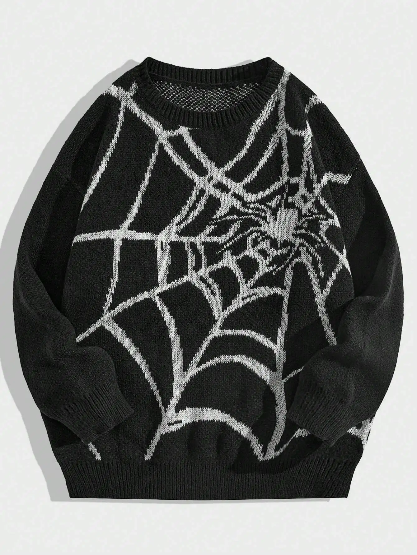

Black Gothic Spiderweb Knit Pullover Sweater for Halloween, Fall Winter Casual Wear