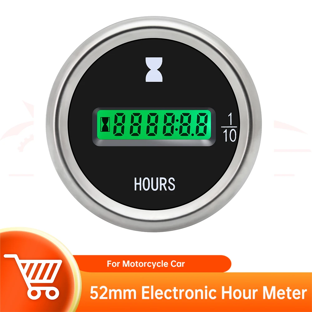 Motorcycle Watch Counter LED Digital Hour Meter 52mm Electronic Hour Meter for Motorcycle Car Marine Boats ATV 12V 24V