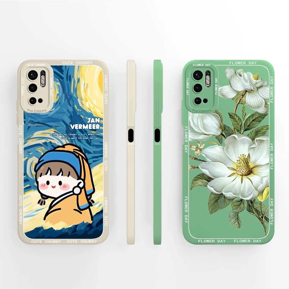 Case For Xiaomi Redmi Note 10 10T 11SE Poco M3 Pro 5G Beautiful Flower Couple Liquid Anti-fall Cover For Redmi note10 10T Coque