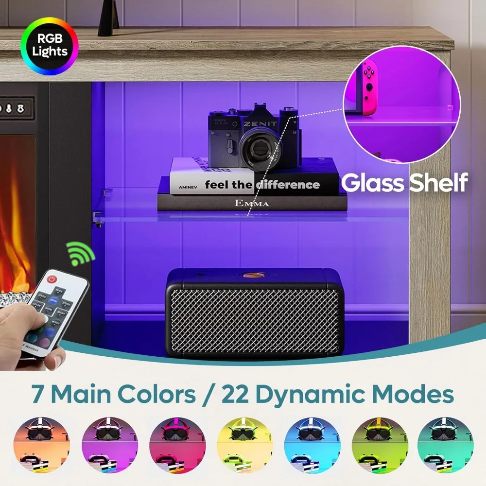 Bestier Supporto TV con caminetto da 70 pollici per TV fino a 80, centro di intrattenimento a LED con 23 caminetti elettrici, consolle multimediale per