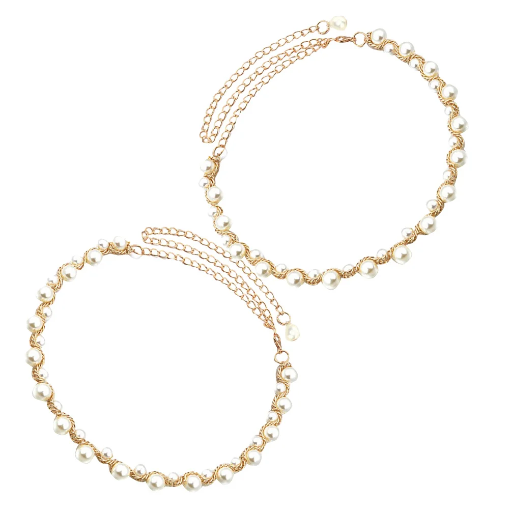 

2Pcs Faux Pearl Waist Chain Belt Adjustable Beaded Metal Corset Waist Jewelry for Wedding Bridal Dresses Metal Chain Corset