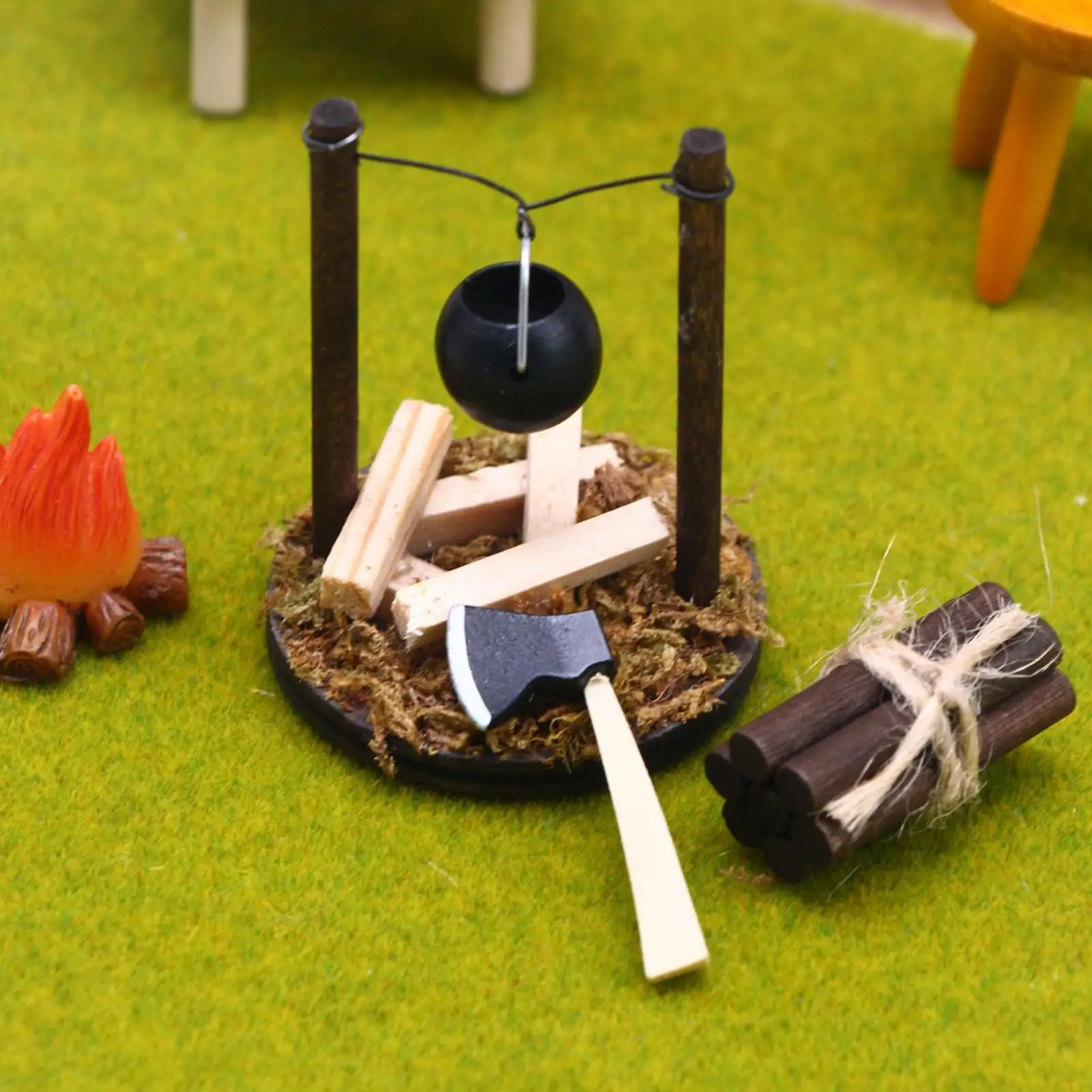 4 Pieces Dollhouse Camp Set Miniature Camping Set Pretend Play Toy Dollhouse Decoration Accessories for 1:12 Dollhouses