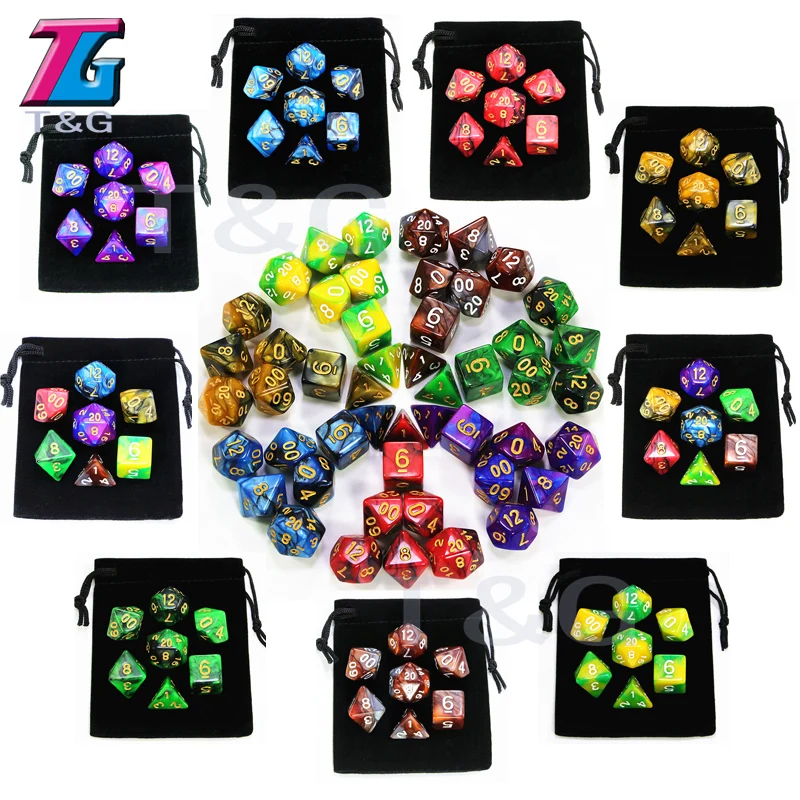 7pcs Dice with Bag  DnD d4,d6,d8,d10,d%,d12,d20 Polyhedral Board Game Pieces rpg