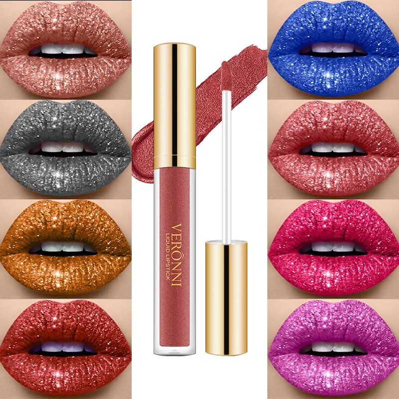 Brillo de labios de diamante, 10 colores, brillo, barras de labios líquidas brillantes, tinte de labios nacarado, resistente al agua, esmalte de labios de larga duración